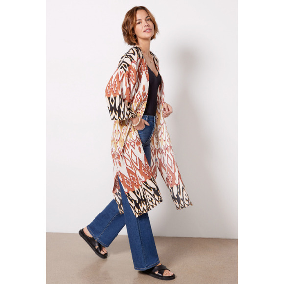 EVEREVE NWT Brown Orange Mila Maxi Wrap Kimono Cover Up Top // M/L - Picture 1 of 15